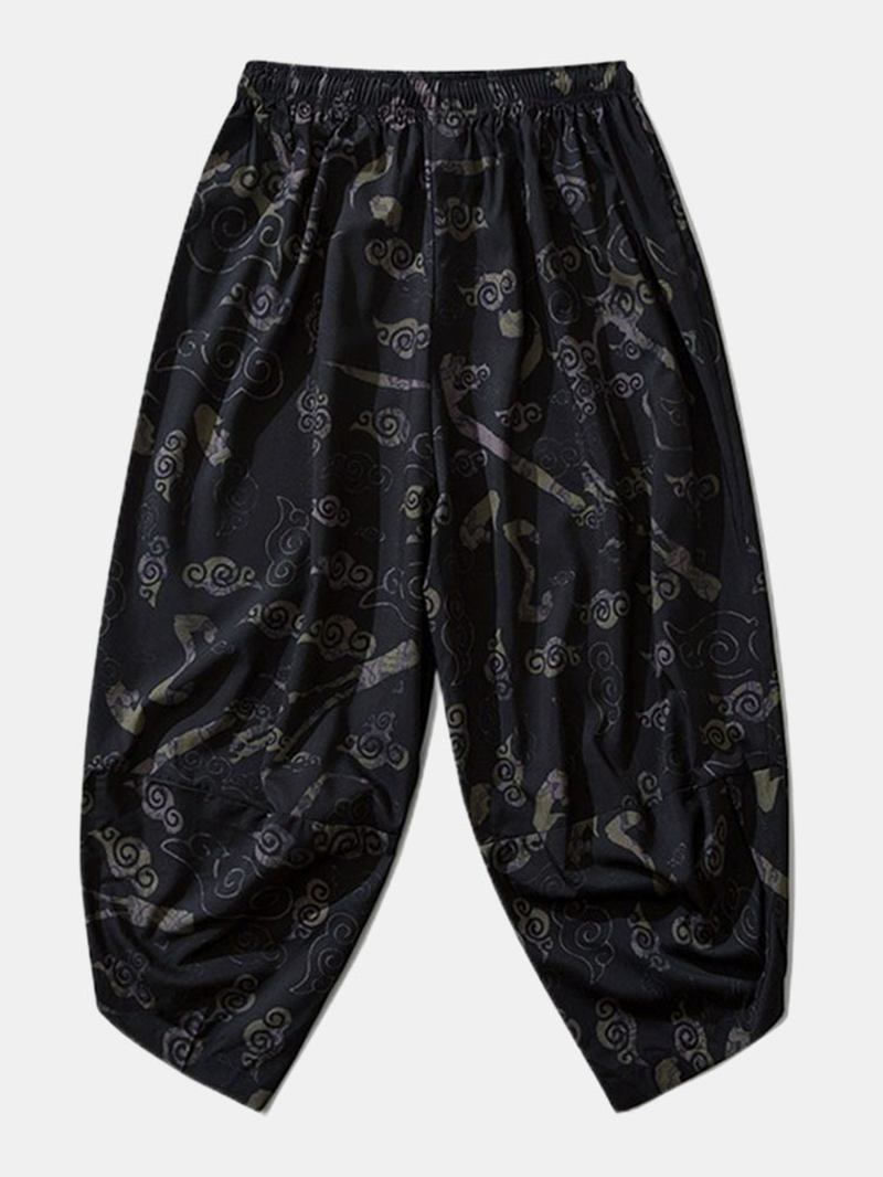 Herr Kimono Etnisk Stil Loong Gragon Med Tryck Elastisk Midja Tvådelade Outfits
