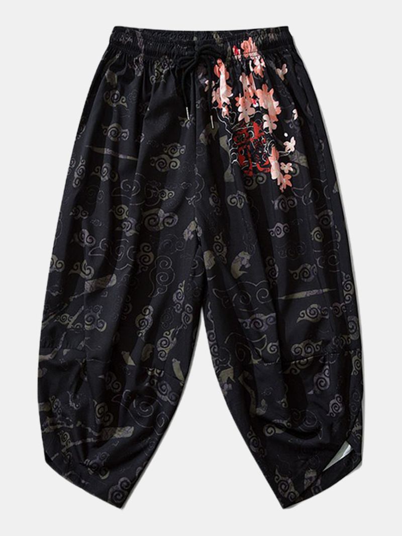 Herr Kimono Etnisk Stil Loong Gragon Med Tryck Elastisk Midja Tvådelade Outfits