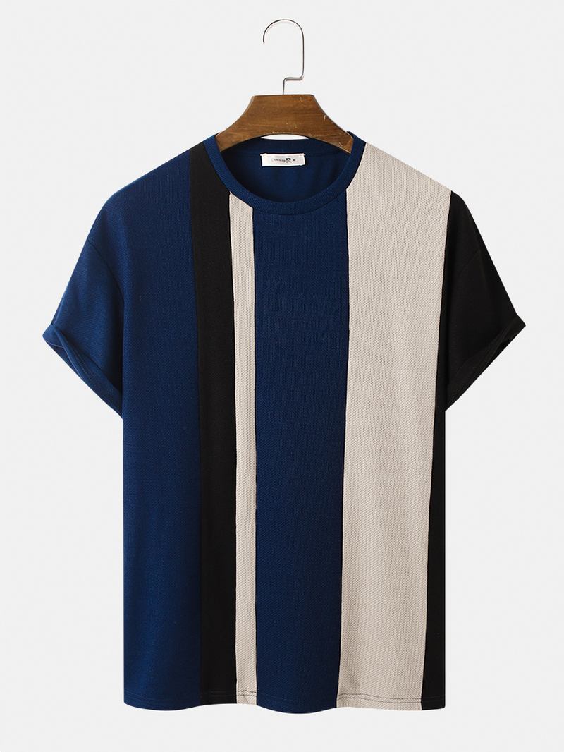 Herr Kontrasterande Färg Stickade Sömmar Skjortor Shorts Två Delar Outfits
