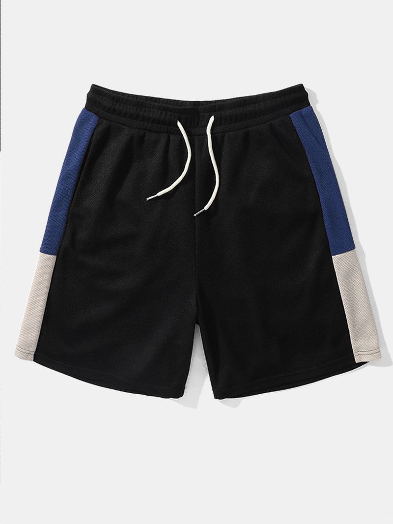 Herr Kontrasterande Färg Stickade Sömmar Skjortor Shorts Två Delar Outfits