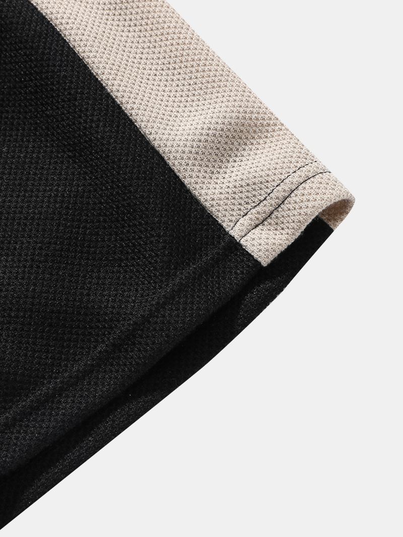 Herr Kontrasterande Färg Stickade Sömmar Skjortor Shorts Två Delar Outfits
