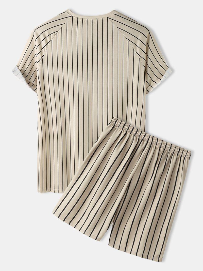 Herr Letter 17 Med Tryck Randiga Raglan Ärmar Dragsko Skjortor Shorts