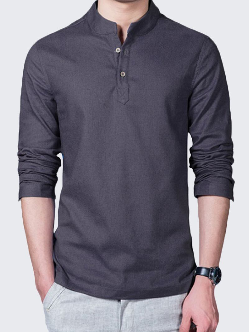 Herr Linne Enfärgade Casual T-shirts