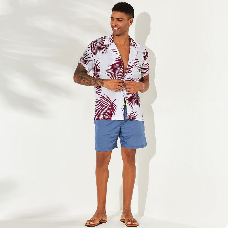 Herr Palmblad Tryckta Hawaiian Strandskjortor I 100% Bomull