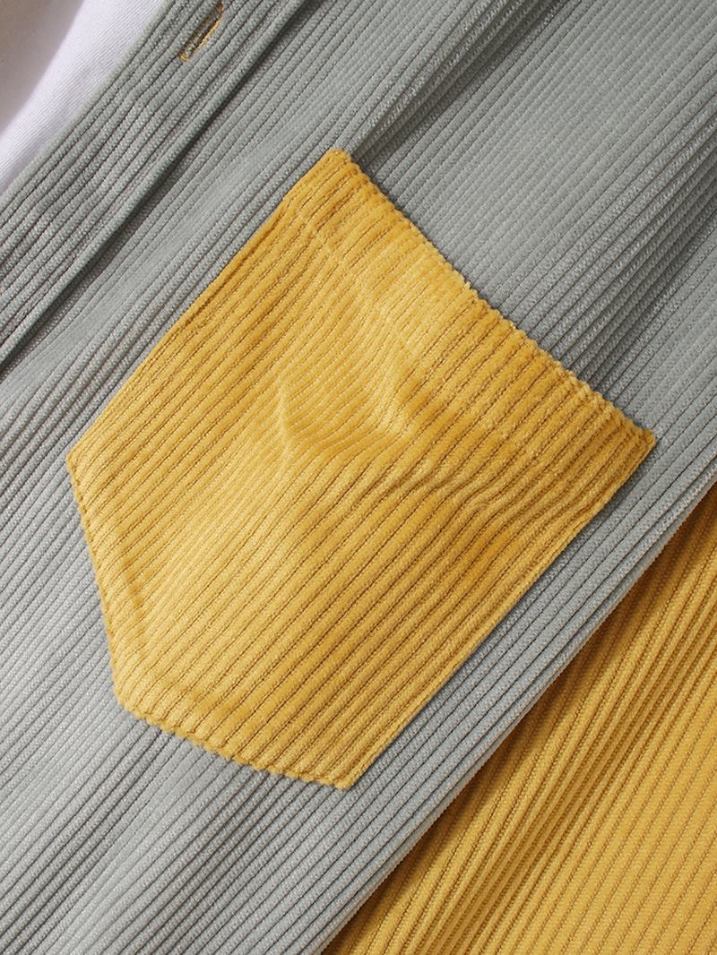 Herr Patchwork Corduroy Kontrastfärg Bröstficka Normal Fit Skjortor