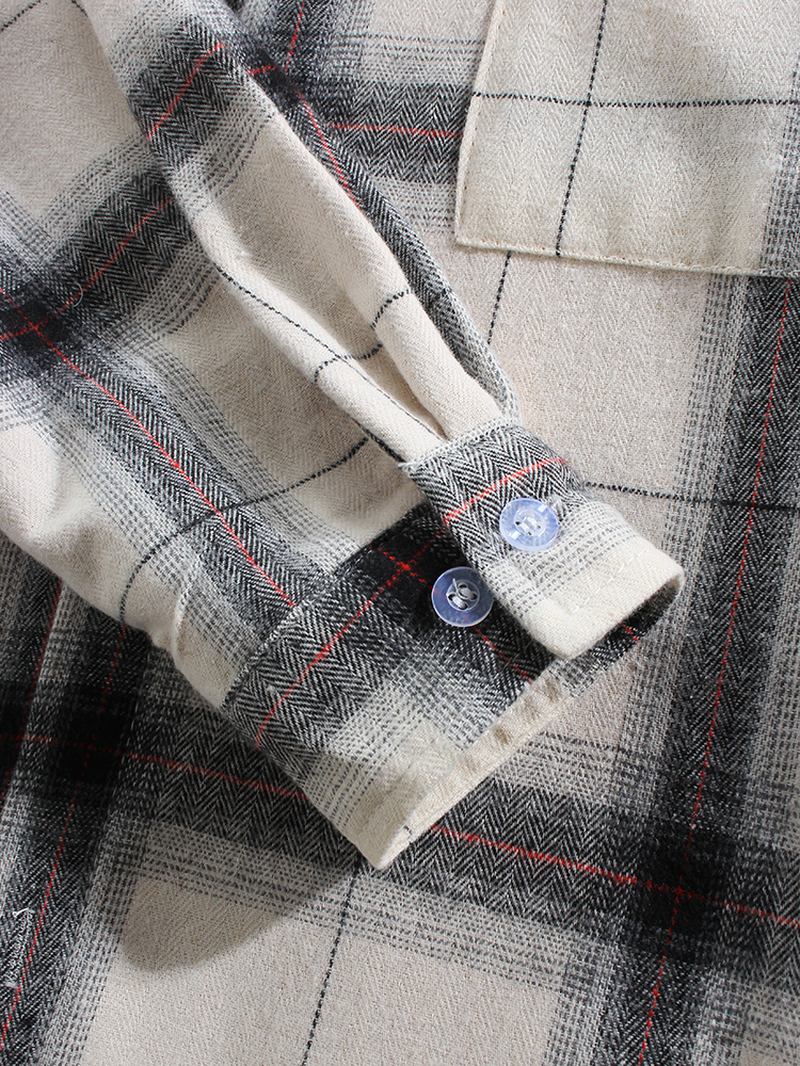 Herr Rutig Button Up Warm Thicken Shirts Med Bröstficka