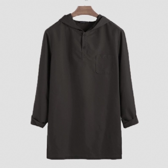 Herr Vintage Enfärgade Långärmade Casual T-shirts Med Huva