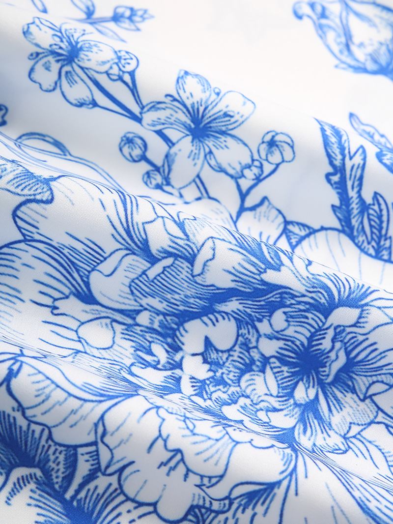 Herrmode Med Blommönster I Kinesisk Stil Med Kortärmade Skjortor