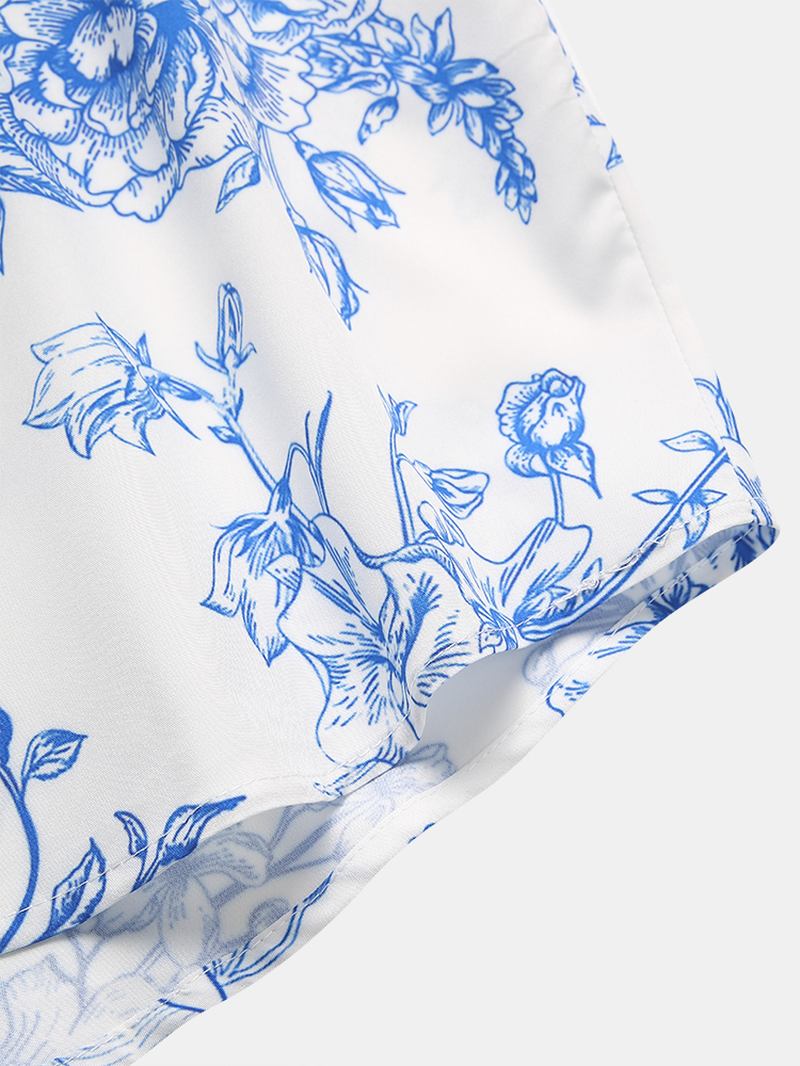Herrmode Med Blommönster I Kinesisk Stil Med Kortärmade Skjortor