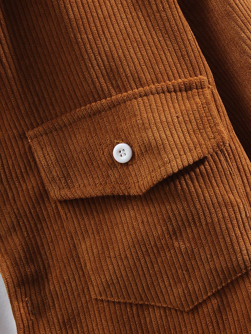 Män Enfärgad Dubbla Fickor Lapel Casual Långärmad Skjorta