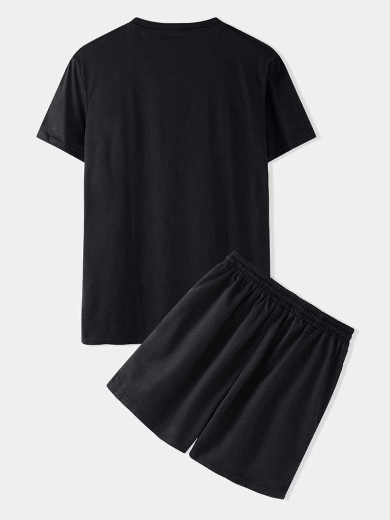 Män Letter Med Tryck Ljus Lösa Dragsko Shorts Casual Set