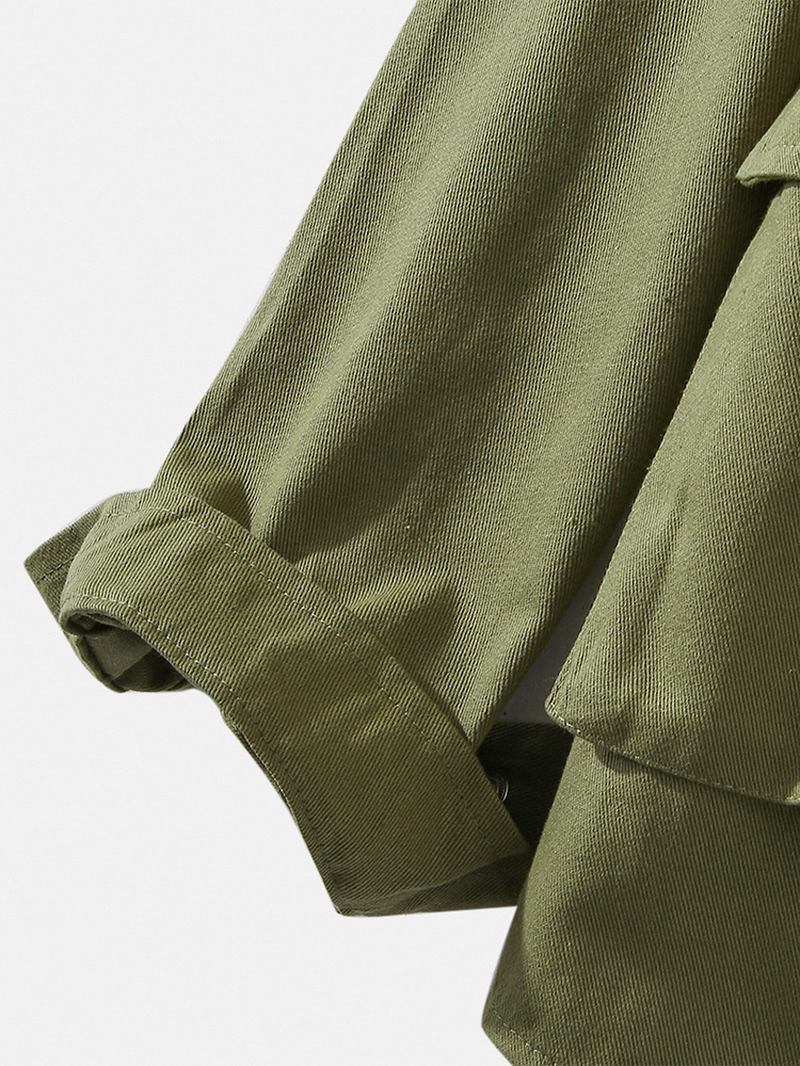 Män Letter Med Tryck Patchwork Double Pocket Button Up Lapel Långärmade Skjortor