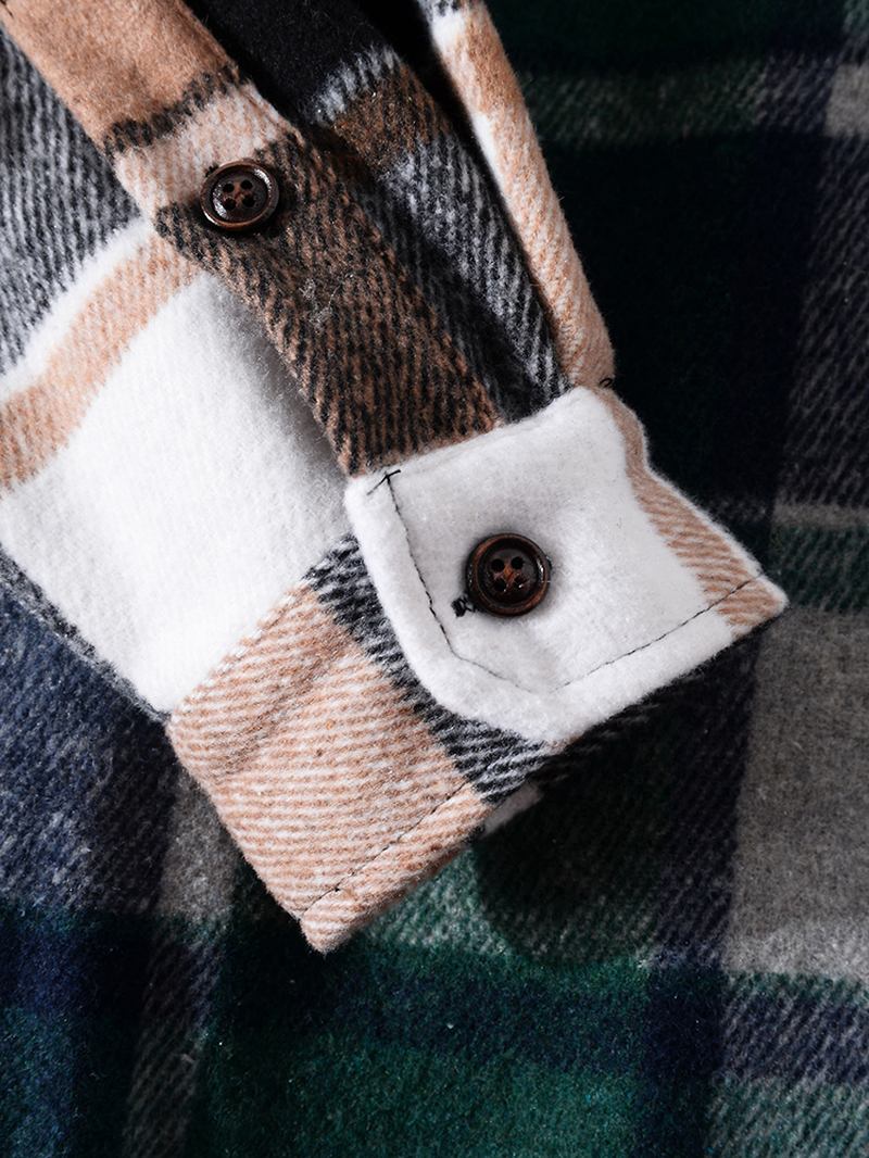 Män Patchwork Rutiga Bröstfickor Button Lapel Casual Shirt