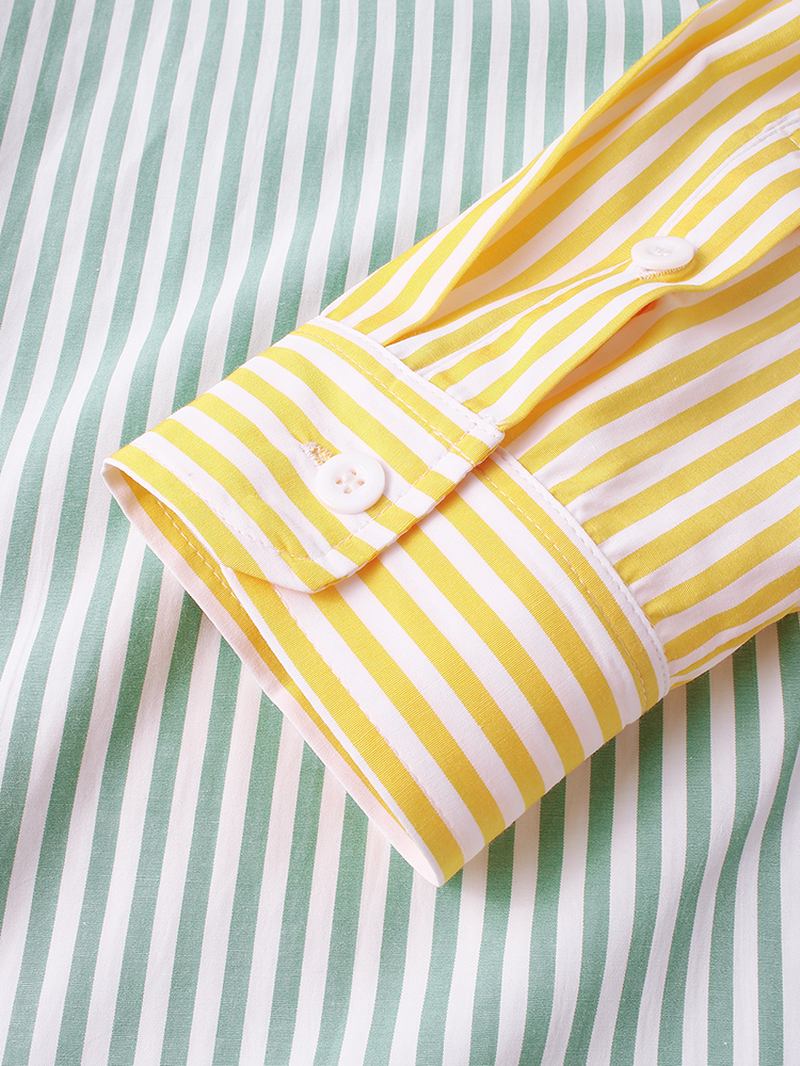 Män Stripe Patchwork Bröstficka Lapel Långärmade Bomullskjortor