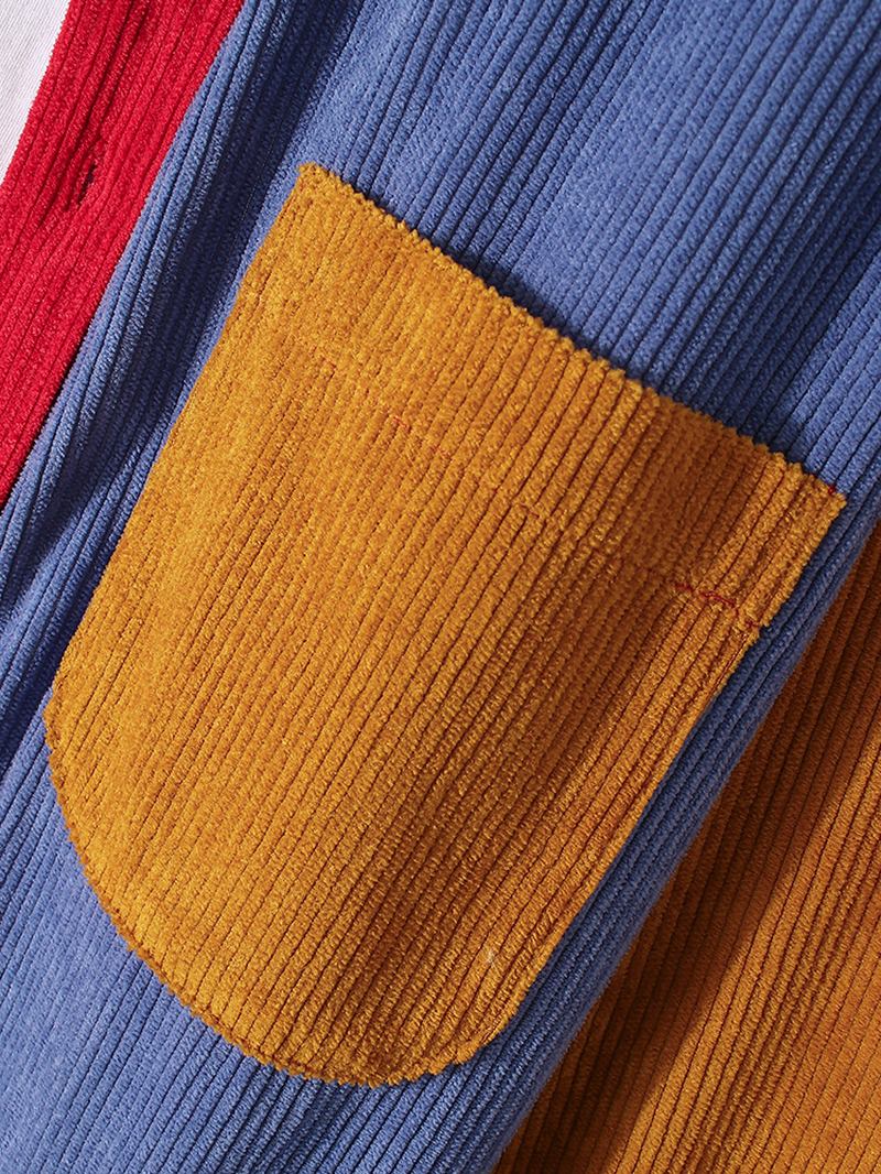Man Manchester Patchwork Bröstficka Lapel Långärmade Casual Shirts