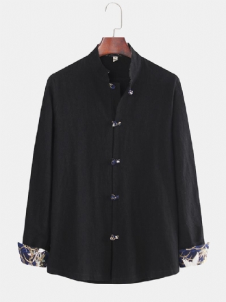 Nya Mäns Nya Kinesiska Stil Stora Skivspänne Långärmade Lösa Retro Hanfu-skjortor