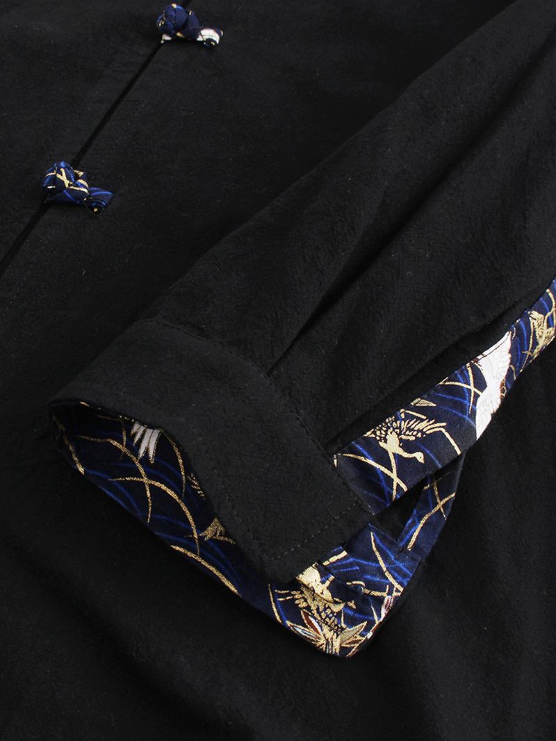 Nya Mäns Nya Kinesiska Stil Stora Skivspänne Långärmade Lösa Retro Hanfu-skjortor