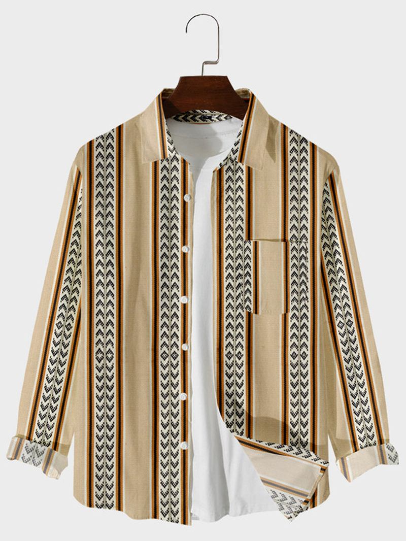 Randig Element Tryckt Casual Lös Cardigan Långärmad Skjorta
