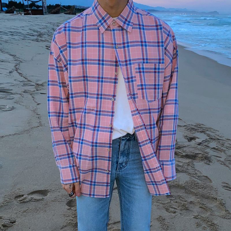 Retro Rutig Skjorta Rosa Liten Parskjorta I Bf-stil