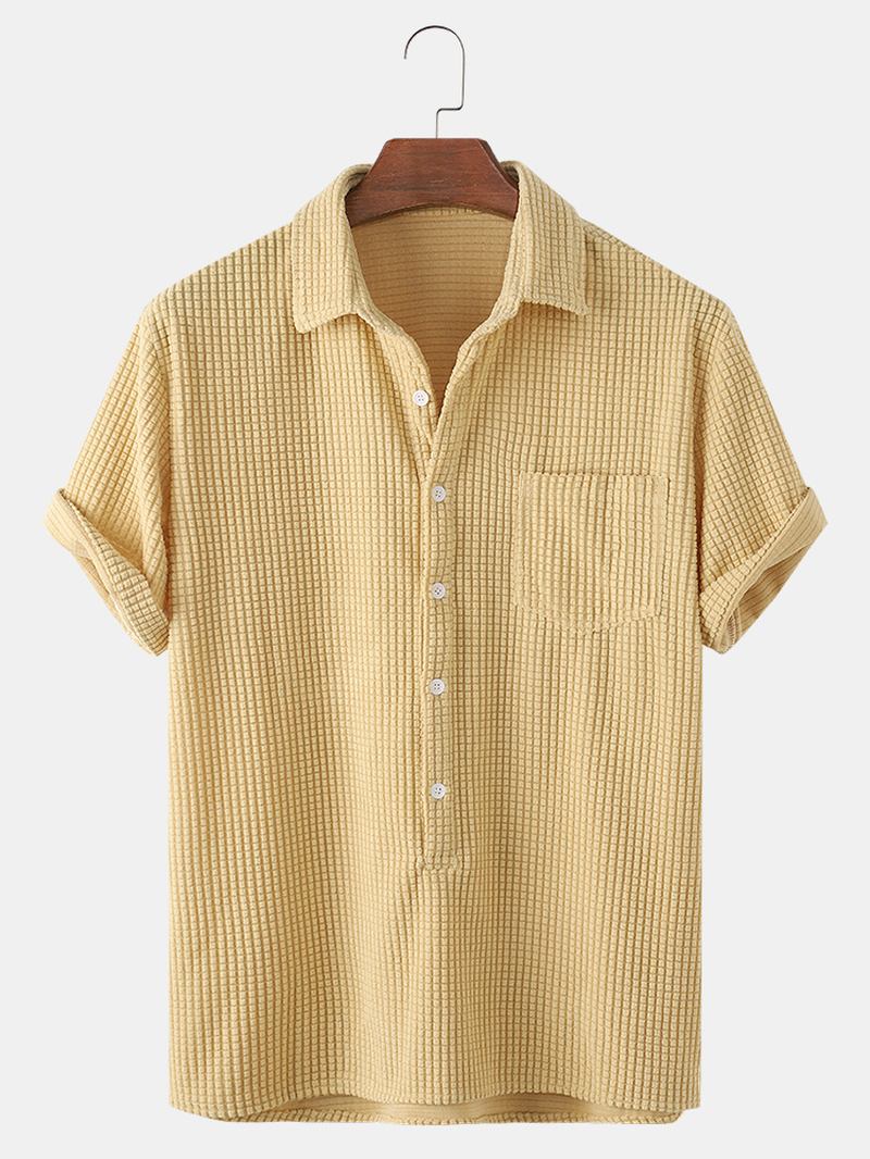 Tunna Manchester Solid Henley Krage Bröstficka Kortärmade Skjortor