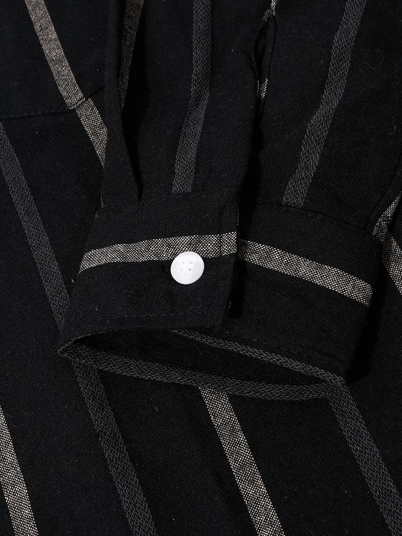 Vertical Stripe Cotton För Män Avslappnad Passform Långärmade Skjortor Med Knäppning Och Ficka