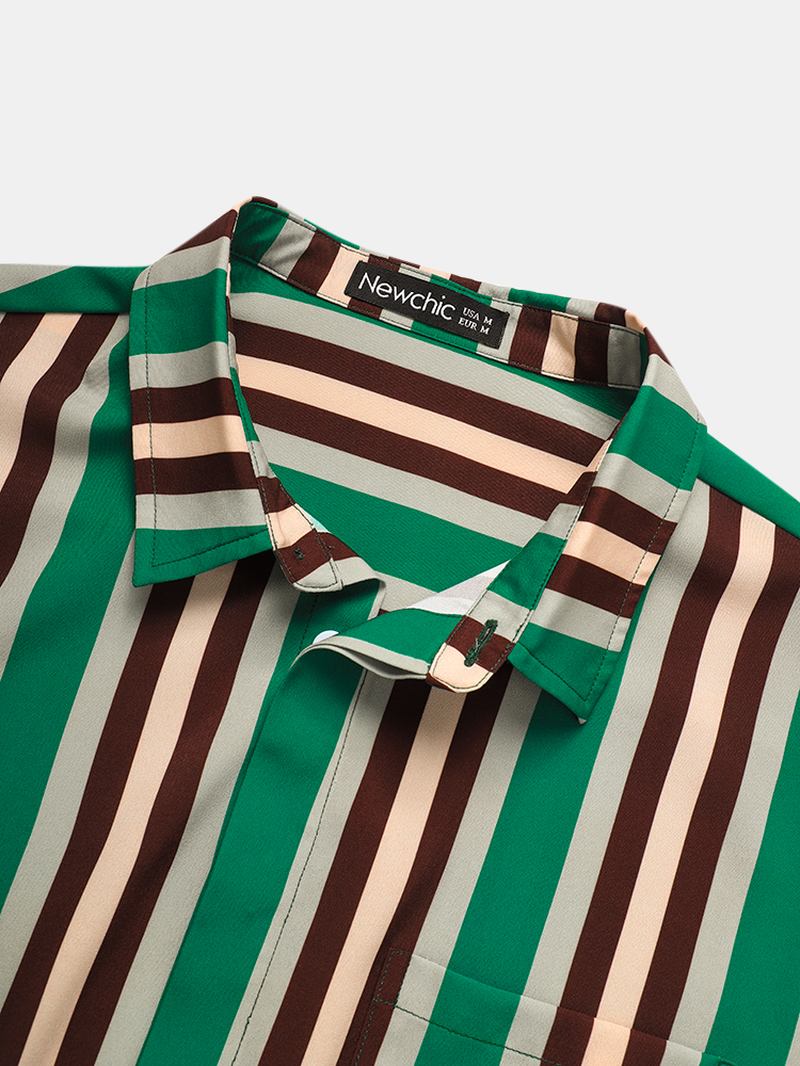 Vertikala Ränder För Män Med Tryck Lapel Kortärmad Casual Holiday Tvådelade Outfits