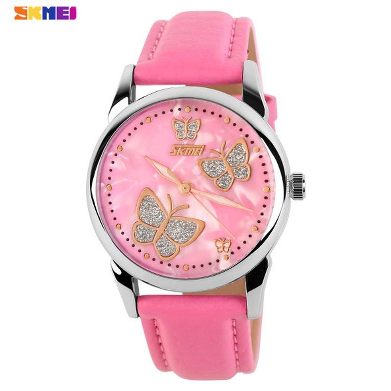 Butterfly Pu Läder Band Life Vattentät Kvinnor Quartz Armbandsur