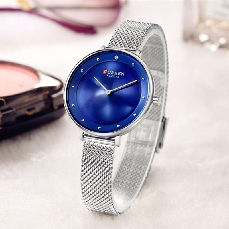 Casual Style Kvinnor Armbandsur Mesh Rostfritt Stål Kvarts Klockor