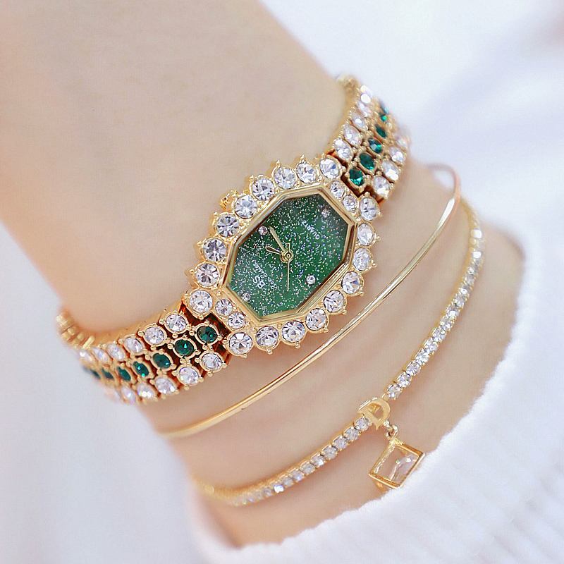 Crystal Dam Armband Watch Diamonds Rektangel Full Steel Quartz Watch