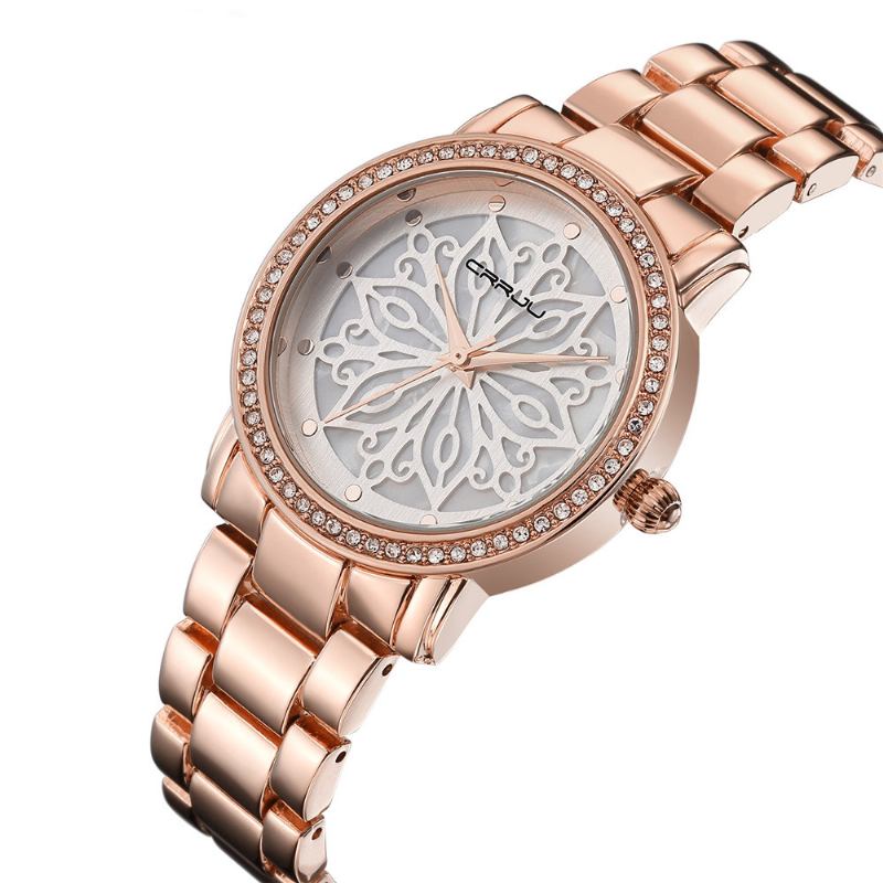Diamonds Dial Case Kvinnor Armbandsur I Rostfritt Stål Kvarts Klockor