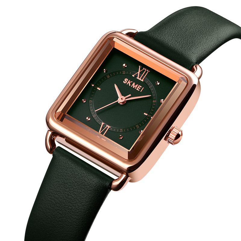 Fyrkantig Urtavla Klassisk Damarmbandsur Äkta Läderband Casual Quartz Watch