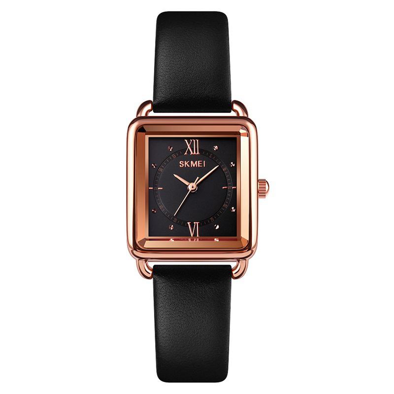 Fyrkantig Urtavla Klassisk Damarmbandsur Äkta Läderband Casual Quartz Watch