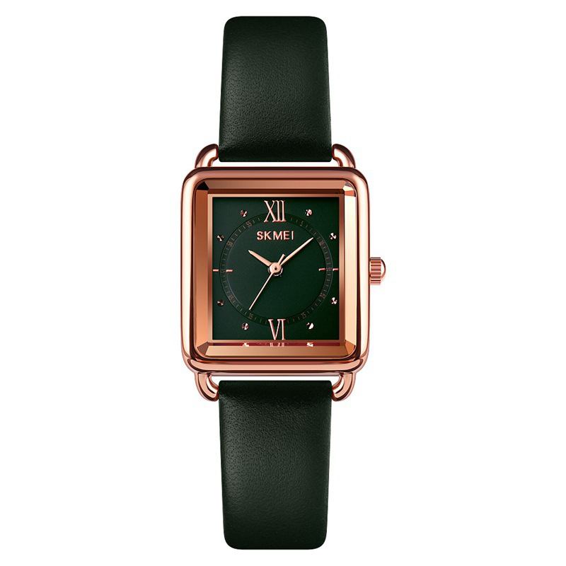 Fyrkantig Urtavla Klassisk Damarmbandsur Äkta Läderband Casual Quartz Watch