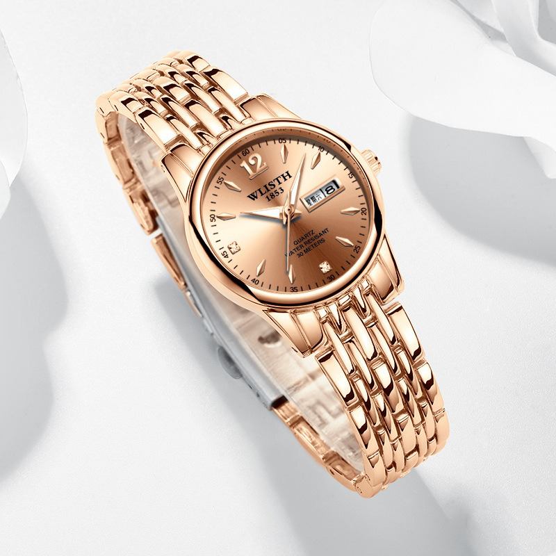 Mode Business Dam Klänning Kvinnor Full Steel Luminouds Display Quartz Watch