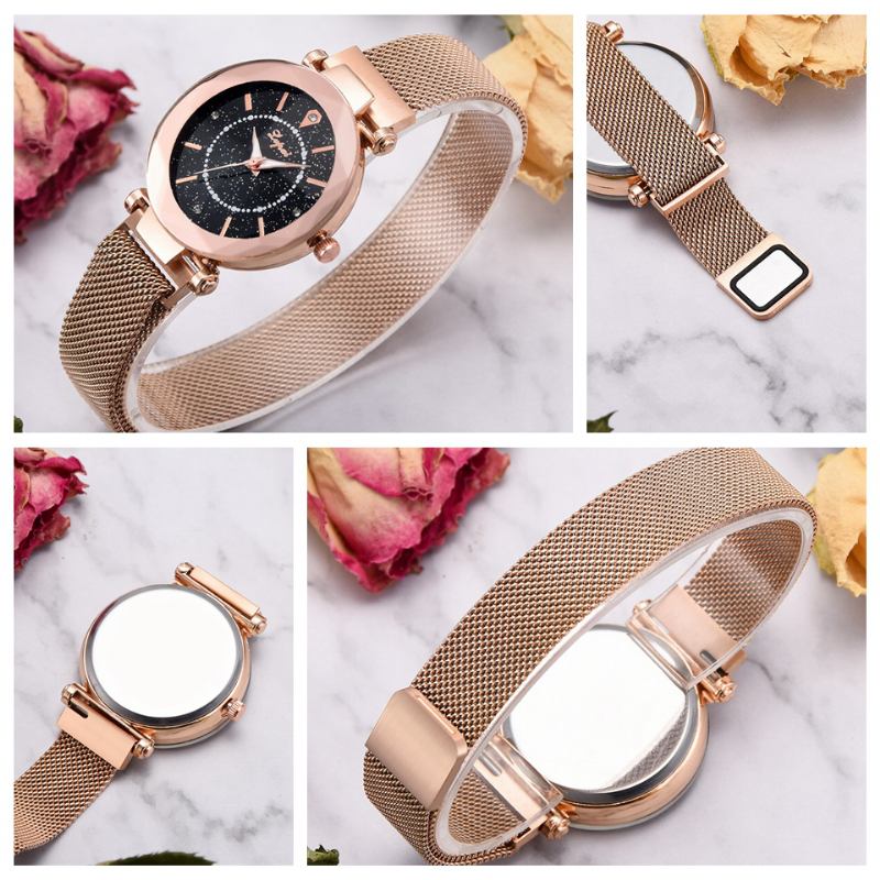 Star Dial Shining Unik Design Dam Armbandsur Full Steel Quartz Watches