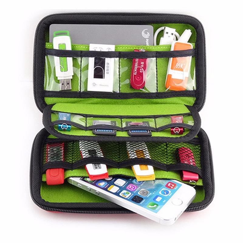 Externt Batteri Usb-minne Hörlurar Digital Gadget-väska Resor Silver Storage Bag