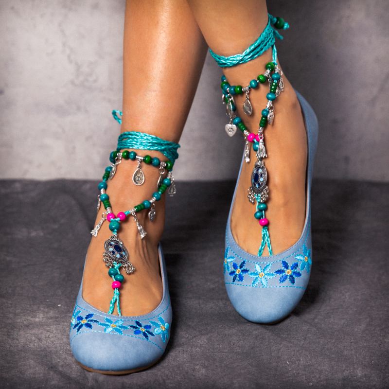Bekväma Bohemia Broderi Blommor Slip On Flat Shoes