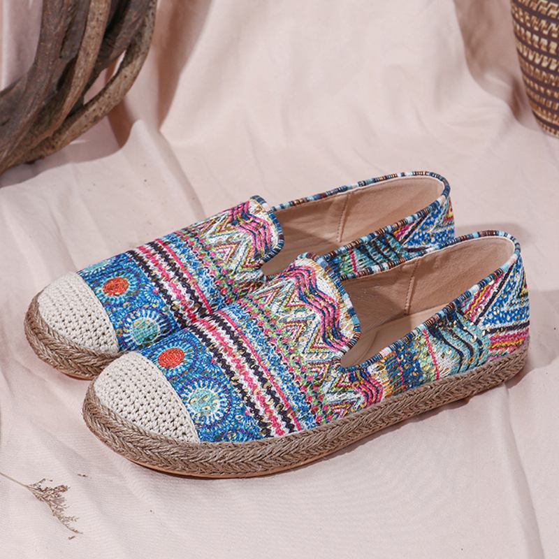 Bohemian Pattern Hollow Out Mesh-tyg Bärbar Slip On Casual Espadrille Flat Shoes