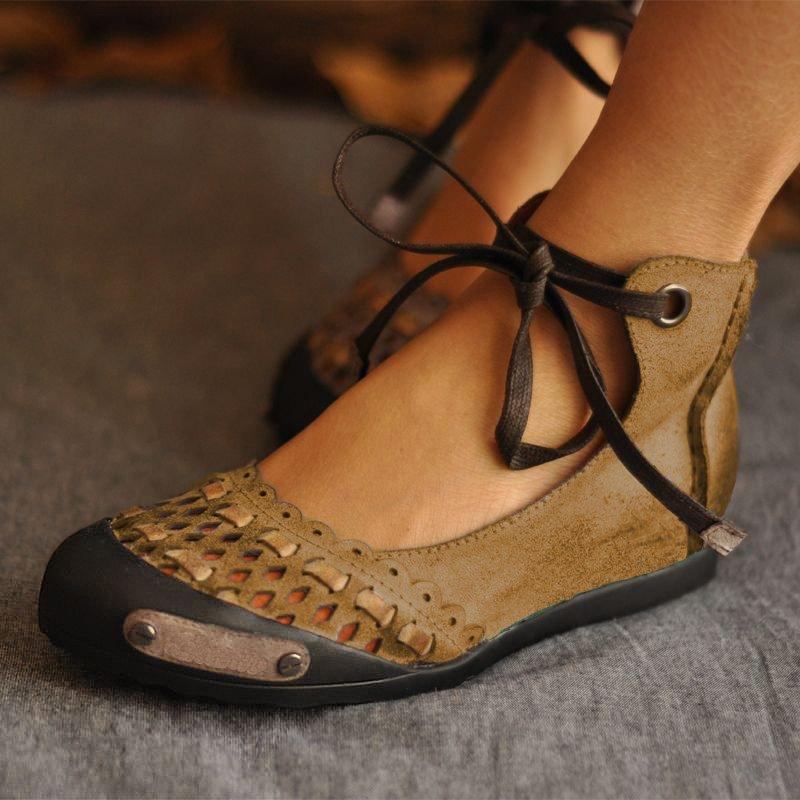 Casual Hollow Out Retro Flat Lace Up Mocka Loafers