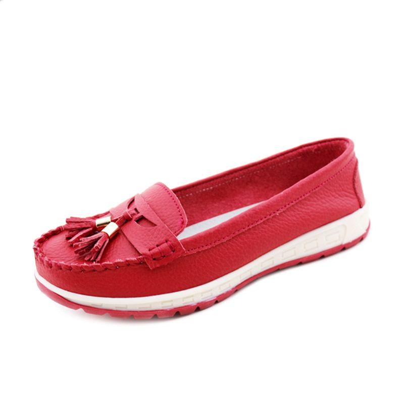 Casual Soft Leather Tofs Flat Shoes Slip On Round Toe Loafer Shoes