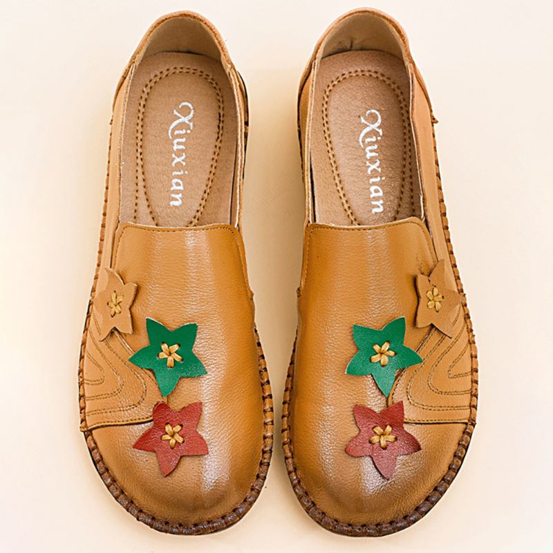 Casual Soft Star Flat Leather Loafers För Kvinnor