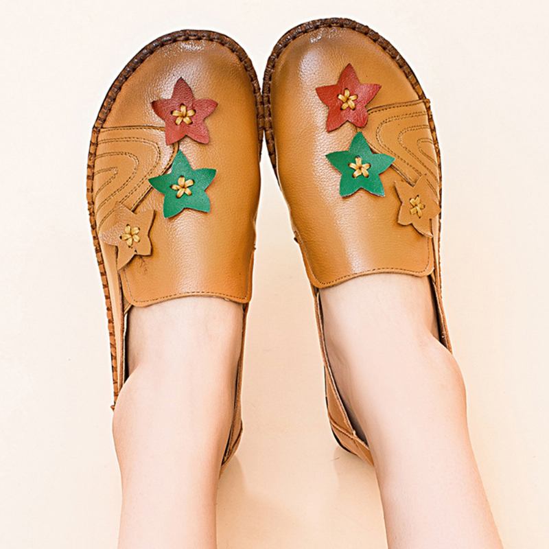 Casual Soft Star Flat Leather Loafers För Kvinnor