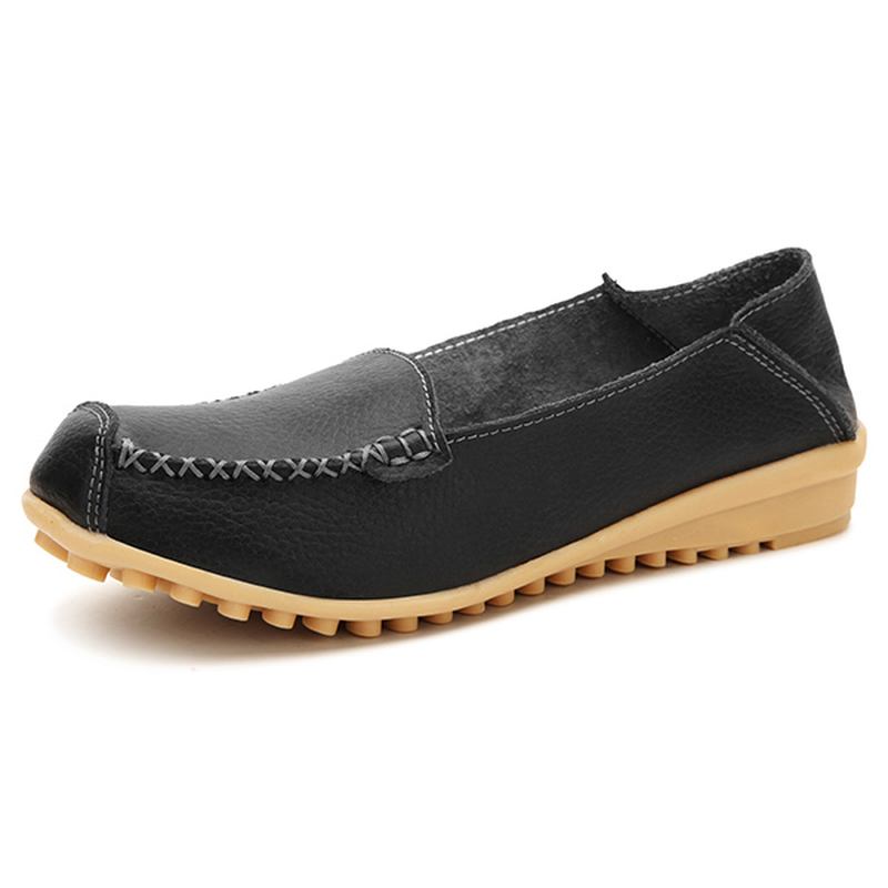 Dam Flats Shoes Bekväma Casual Slip On Round Toe Mjuka Flat Loafers Skor