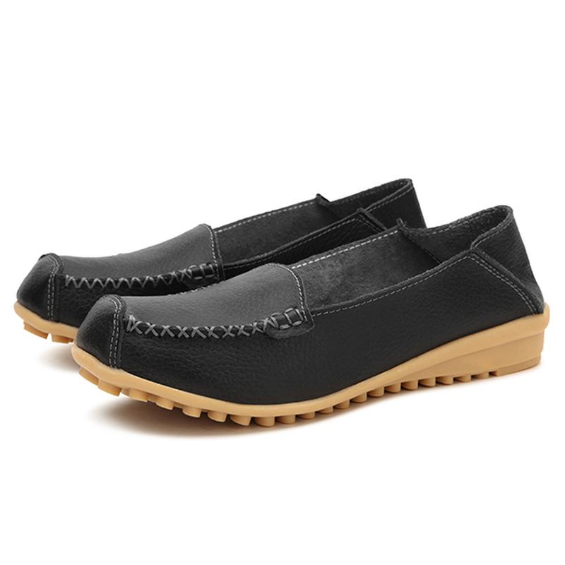 Dam Flats Shoes Bekväma Casual Slip On Round Toe Mjuka Flat Loafers Skor