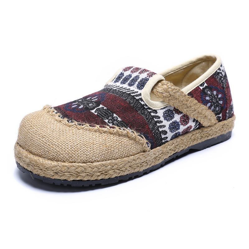 Dam Linnehalmmönster Casual Slip On Espadrille Flat Loafers