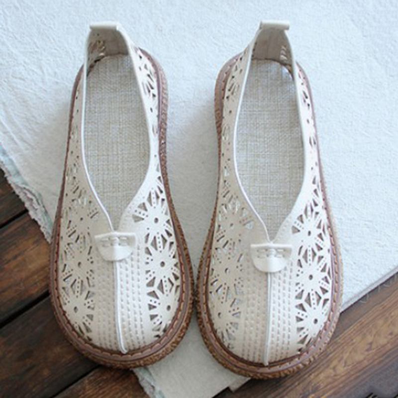 Dam Retro Hollow Out Rund Tå Bekväma Casual Loafers