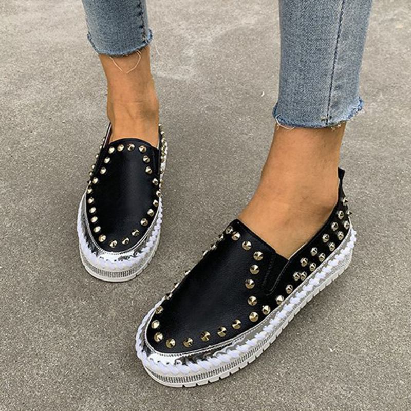 Dam Snygg Nit Solid Foder Mjuk Botten Platt Casual Loafers Skor