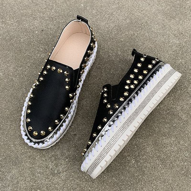 Dam Snygg Nit Solid Foder Mjuk Botten Platt Casual Loafers Skor
