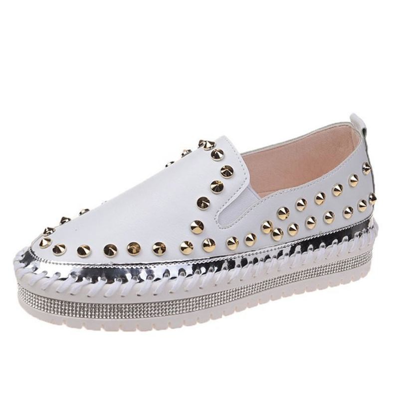 Dam Snygg Nit Solid Foder Mjuk Botten Platt Casual Loafers Skor