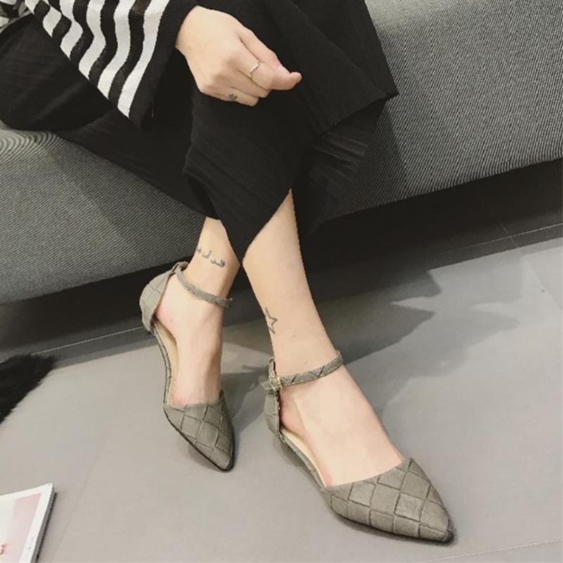 Dam Spetsad Tå Chic Ankel Spänne Strap D'orsay Flats